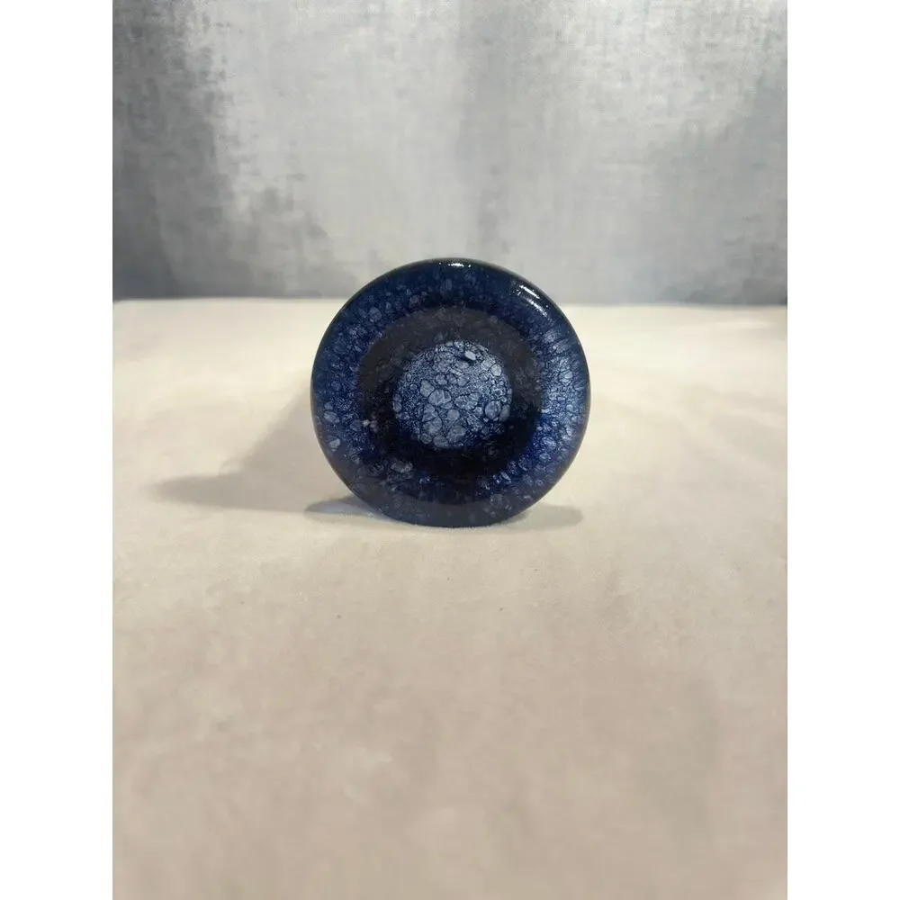Vtg. MCM Blue Controlled Bubble Art Glass Cylinder Vase 10